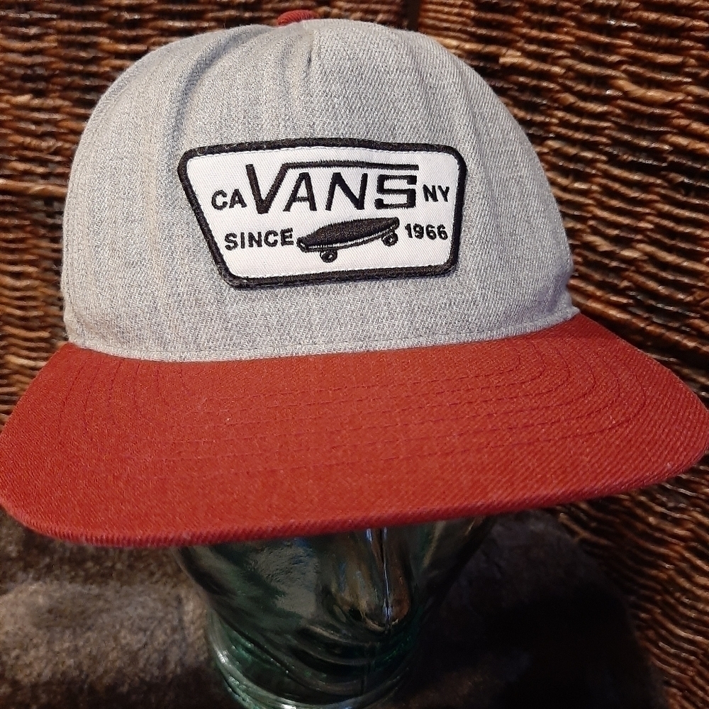 Vans Wool Embroidered The Full Patch Snapback Skater Hat Gray Red Streetwear Y2K